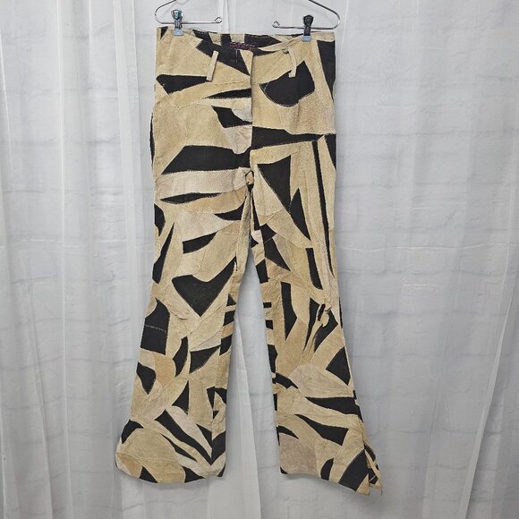 Hypoactive Tan Brown Patchwork Suede Flare Pants Hippie Boho 8 FLAWED - Picture 14 of 14
